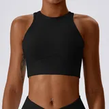Jet Black Women's Backless Ribbed Supportive Bra Tank Fitted Cutout