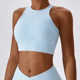 SB8333-3 · Sky Blue Sky Blue Women's Backless Ribbed Supportive Bra Tank Fitted Cutout