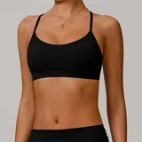 Jet Black Women's Running Fitness Supportive Sports Bra Backless Strappy