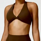 Birch Brown Women's Breathable Running Supportive Bra Halter Neck Backless