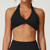 Jet Black Women's Breathable Running Supportive Bra Halter Neck Backless