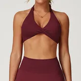 Cherry Red Women's Breathable Running Supportive Bra Halter Neck Backless