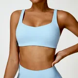 Sky Blue Women's Running Supportive Sports Bra Backless Tank Fitted