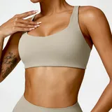 Camel Brown Women's Running Supportive Sports Bra Backless Tank Fitted