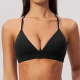 Jet Black Women's Brushed Fitted Supportive Bra V Neck Backless