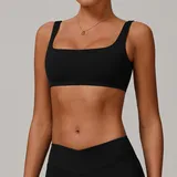 Jet Black Women's Fitted Running Fitness Supportive Sports Bra Backless