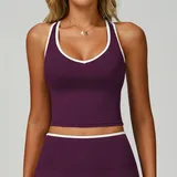 Kyoho Purple Women's Backless Cutout Supportive Sports Bra Tank Fitted