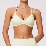 Cream Almond Women's Yoga Supportive Sports Bra V Neck Backless