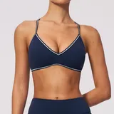 Indigo Blue Women's Yoga Supportive Sports Bra V Neck Backless