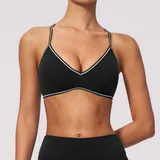 Jet Black Women's Yoga Supportive Sports Bra V Neck Backless