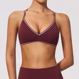 Burgundy Women's Yoga Supportive Sports Bra V Neck Backless