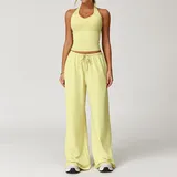 SET3058A-2 · Light Yellow Light Yellow Tank Top + Leggings Yoga Set 3058