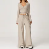 SET3058B-2 · Linen Linen Long Sleeve + Tank Top + Leggings Yoga Set 3058