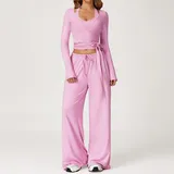 SET3058B-3 · Rose Pink Rose Pink Long Sleeve + Tank Top + Leggings Yoga Set 3058