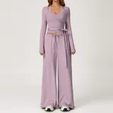 Incense Purple Long Sleeve + Tank Top + Leggings Yoga Set 3058