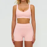 Jet Black Women's Brushed Color Block Yoga Set Bra Shorts