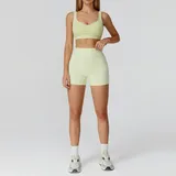 YSA7028-4 · Badge Blue Badge Blue Women's Brushed Color Block Yoga Set Bra Shorts