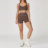 Fig Purple Women's Brushed Color Block Yoga Set Bra Shorts