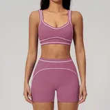 YSA7028-7 · Pen Blue Pen Blue Women's Brushed Color Block Yoga Set Bra Shorts