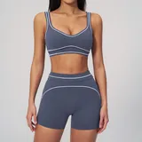 Oat Apricot Women's Brushed Color Block Yoga Set Bra Shorts