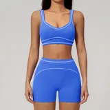 YSA7028-9 · Peach Pink Peach Pink Women's Brushed Color Block Yoga Set Bra Shorts