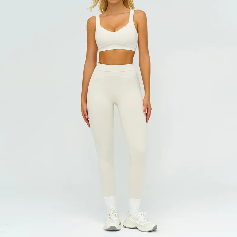 Women's Brushed Color Block Yoga Set Bra Long Pants