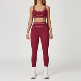 Badge Blue Women's Brushed Color Block Yoga Set Bra Long Pants
