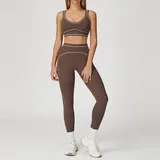 YSB7028-4 · Fig Purple Fig Purple Women's Brushed Color Block Yoga Set Bra Long Pants