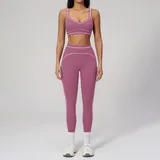 Pen Blue Women's Brushed Color Block Yoga Set Bra Long Pants