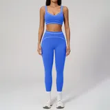 Jet Black Women's Brushed Color Block Yoga Set Bra Long Pants