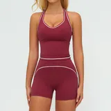 Deep Cocoa Women's Brushed Color Block Yoga Set Tank Shorts