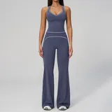 Pen Blue Women's Brushed Color Block Yoga Set Tank Wide Leg Pants