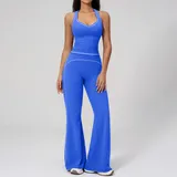 YSD7028-4 · Cherry Red Cherry Red Women's Brushed Color Block Yoga Set Tank Wide Leg Pants