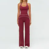 Deep Cocoa Women's Brushed Color Block Yoga Set Tank Wide Leg Pants