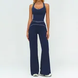 YSD7028-9 · Peach Pink Peach Pink Women's Brushed Color Block Yoga Set Tank Wide Leg Pants
