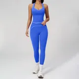 Cherry Red Women's Brushed Color Block Yoga Set Tank Long Pants