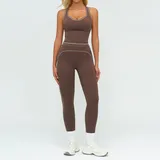 Oat Apricot Women's Brushed Color Block Yoga Set Tank Long Pants