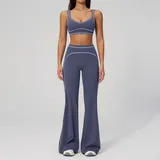 YSF7028-3 · Pen Blue Pen Blue Women's Brushed Color Block Yoga Set Bra Wide Leg Pants