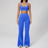 Badge Blue Women's Brushed Color Block Yoga Set Bra Wide Leg Pants