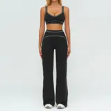 Cherry Red Women's Brushed Color Block Yoga Set Bra Wide Leg Pants