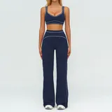 Lemon Green Women's Brushed Color Block Yoga Set Bra Wide Leg Pants