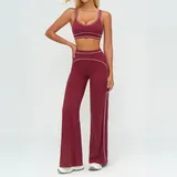 Deep Cocoa Women's Brushed Color Block Yoga Set Bra Wide Leg Pants
