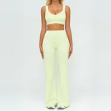 YSF7028-8 · Oat Apricot Oat Apricot Women's Brushed Color Block Yoga Set Bra Wide Leg Pants