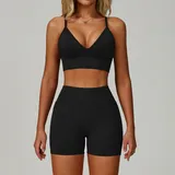 SET7790A-1 · Jet Black Jet Black Sports Bra + Shorts Yoga Set 7790