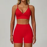 Bright Red Sports Bra + Shorts Yoga Set 7790