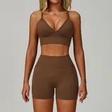 Espresso Sports Bra + Shorts Yoga Set 7790