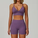 Misty Purple Sports Bra + Shorts Yoga Set 7790
