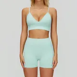 Mint Green Sports Bra + Shorts Yoga Set 7790