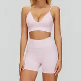 Sakura Pink Sports Bra + Shorts Yoga Set 7790