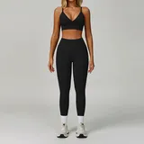 SET7790B-1 · Jet Black Jet Black Sports Bra + Leggings Yoga Set 7790